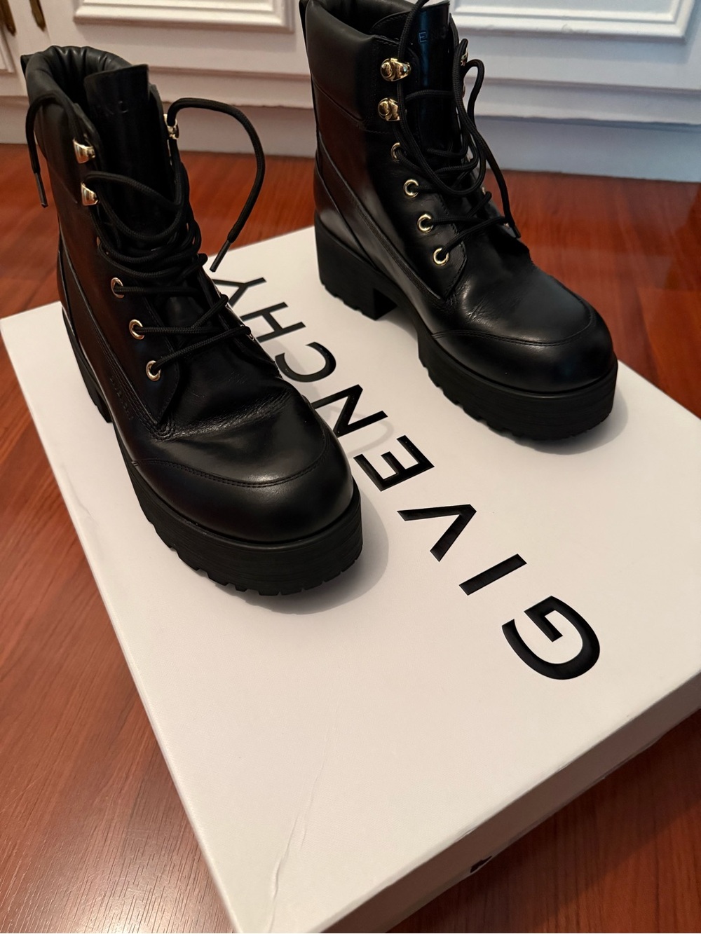 Givenchy Black Leather Platform Lace-Up Ankle Boots